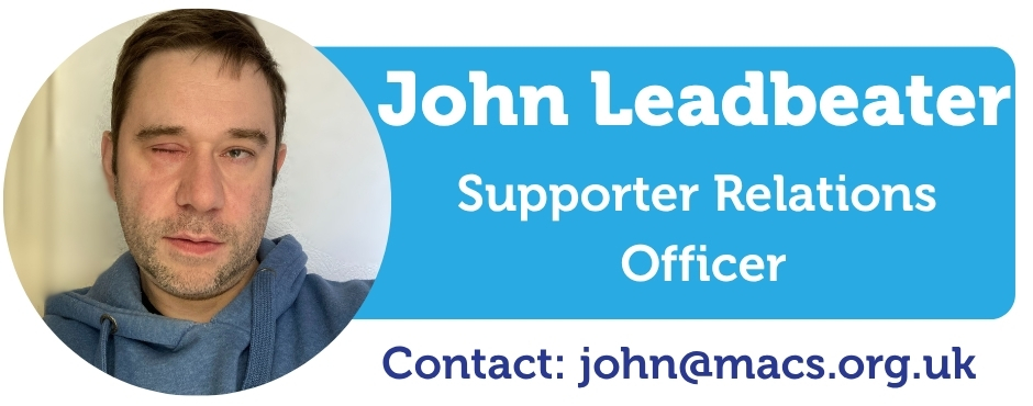 A image of John Leadbeater, Next to the image of John is the text saying John Leadbeater, Contact John@macs.org.uk